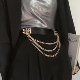 Multilayer Gold Metal Chains Women Belt Black PU Leather Elastic Wide Waist Straps Punk Rivet Belts Suit Decor Dress Waistbands
