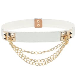 Multilayer Gold Metal Chains Women Belt Black PU Leather Elastic Wide Waist Straps Punk Rivet Belts Suit Decor Dress Waistbands
