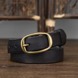 2.3cm Retro Narrow Real Thick Genuine Leather Women Belt Copper Button Western Cowboy Style Jeans Belt Female Fashion Luxury