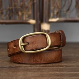 2.3cm Retro Narrow Real Thick Genuine Leather Women Belt Copper Button Western Cowboy Style Jeans Belt Female Fashion Luxury