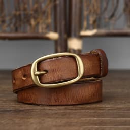 2.3cm Retro Narrow Real Thick Genuine Leather Women Belt Copper Button Western Cowboy Style Jeans Belt Female Fashion Luxury