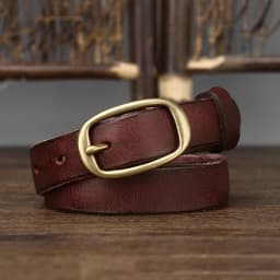 2.3cm Retro Narrow Real Thick Genuine Leather Women Belt Copper Button Western Cowboy Style Jeans Belt Female Fashion Luxury