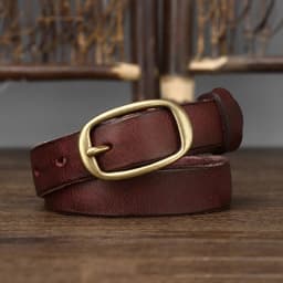 2.3cm Retro Narrow Real Thick Genuine Leather Women Belt Copper Button Western Cowboy Style Jeans Belt Female Fashion Luxury