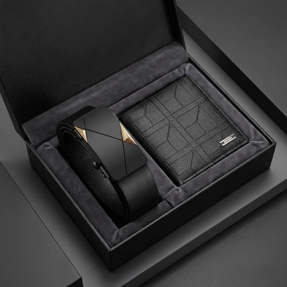 2pcs Simple and Fashionable Men's Belt Wallet Set High Quality Men's Business Belt Accessories Trendy Men's Birthday Gift