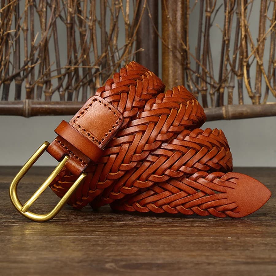 3CM Unisex Fashion Designer Weaving Belt Women And Men Full Grain Real Genuine Leather Girdle Breathable Belt For Jeans