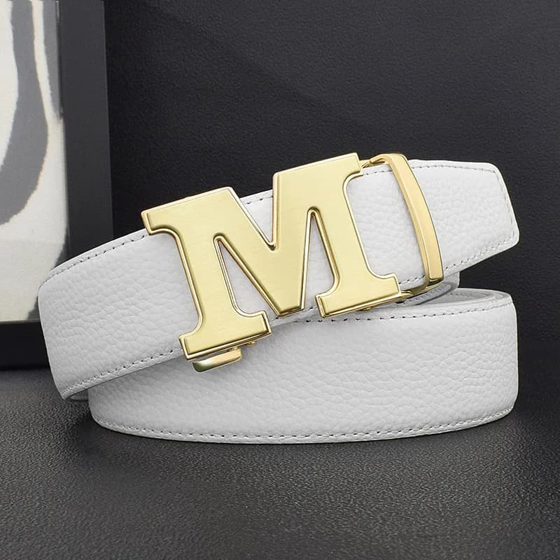 High Quality Designers Letter M White Leather Belt Men Luxury Famous Young Men Cowhide Brand Jeans Relaxed Jeans Mode Man Belt