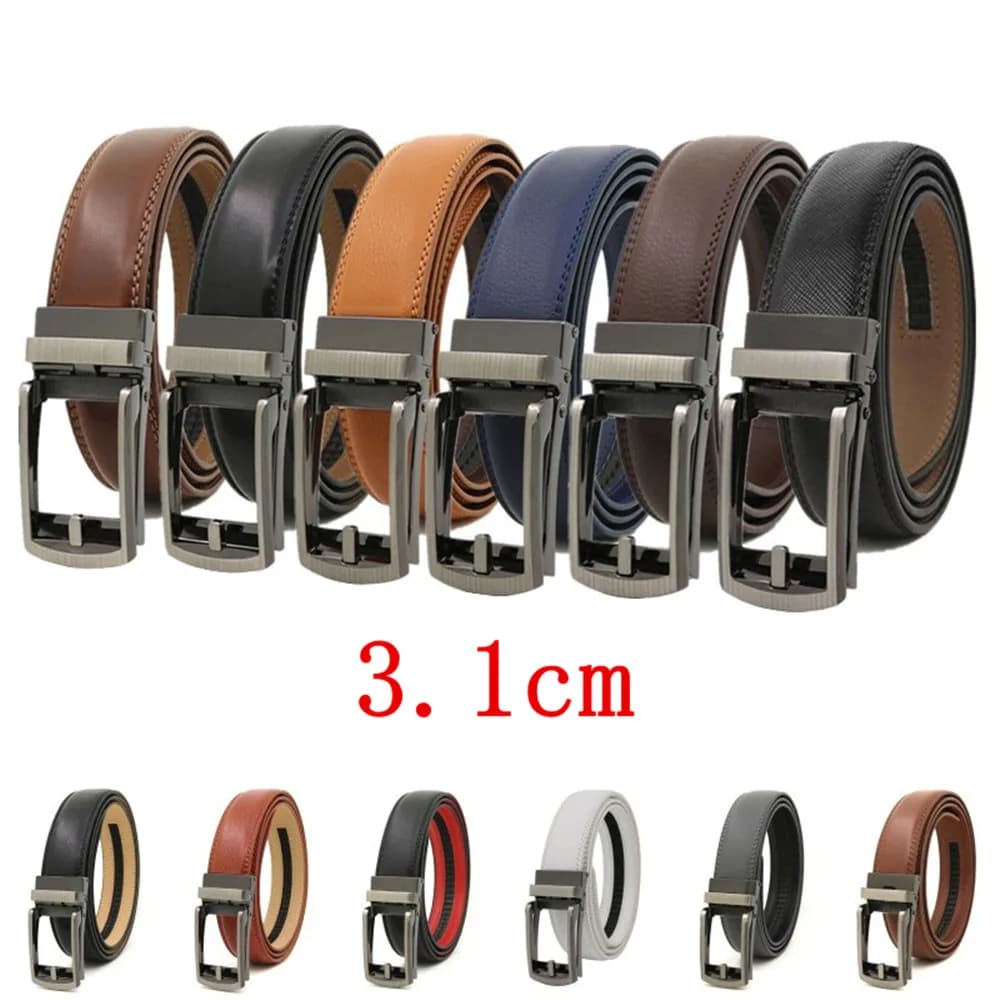 Leather Men's Women's 3.1cm Click Belt with High Quality Alloy Automatic Buckle Unisex Classic Business Belts for Jeans
