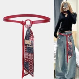 Y2k Punk Girls Scarf Waist Belt Retro Pu Leather Women's Belt Bohemian Style Silk Scarf Waist Rope Trendy Jeans Dress Decorative
