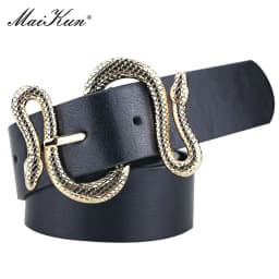Maikun Belts for Women Snake Shape Pin Buckle Belt High Quality Leather Women Belt PU Waistband