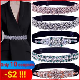 TOPQUEEN Women Dresses Elastic Belt Fashion Sparkly Rhinestone Stretch Waistband Travel Party Decoration Plus Size Customized