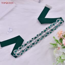 TOPQUEEN Women Dresses Elastic Belt Fashion Sparkly Rhinestone Stretch Waistband Travel Party Decoration Plus Size Customized