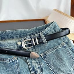 Maikun New Vintage Ladies Leather Belt Simple All-Match Silver Buckle Decorative Belt For Women