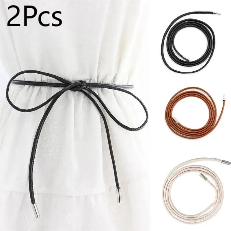 Hot 2Pcs Female Waist Chain Thin Belt Simple Decoration Tie With Dress Long Waist Rope Knotted Vintage Dresses String Waistbands