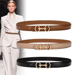 2.4cm Belts for Women Girls Fashion Waist Belt Cowhide Leather Simple 8 Metal Pin Buckle Belt Leisure Dress Jeans Waistband
