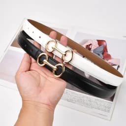 2.4cm Belts for Women Girls Fashion Waist Belt Cowhide Leather Simple 8 Metal Pin Buckle Belt Leisure Dress Jeans Waistband