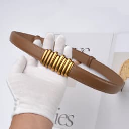 2.4cm Luxury Genuine Leather Women Belt Designer Women Dress Cowhide Knot Belt Gold Alloy Buckle Waistband Jeans Female Gift