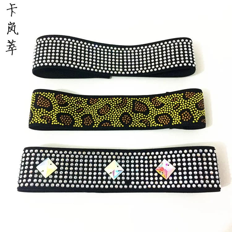 Afashion Kalanxi Latin Dance Elastic Waist Belt Women's Color Diamond Performance Elasticity Wide Waistband Dance Practice Acc