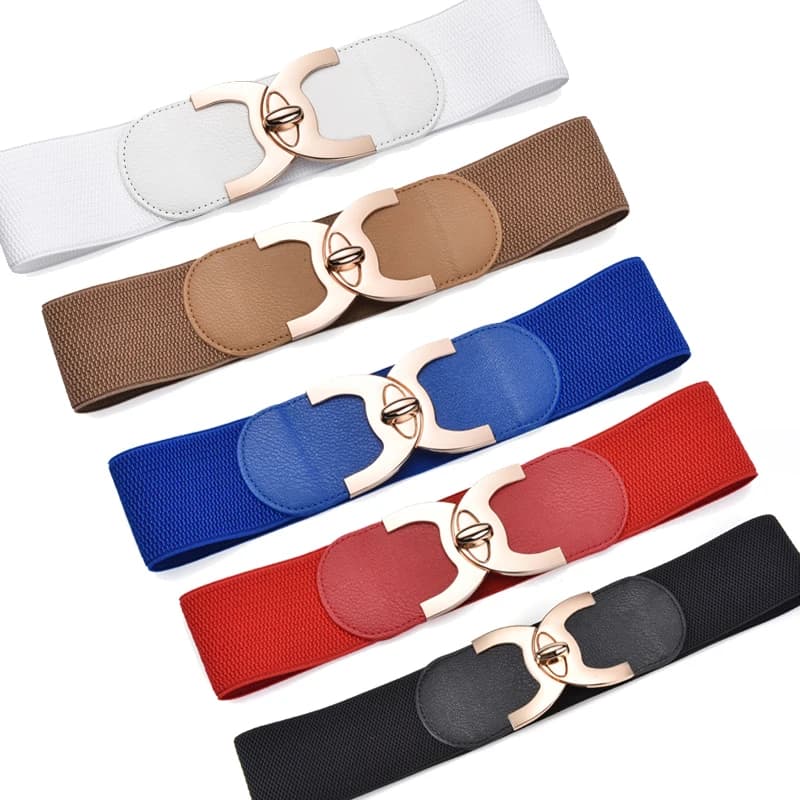 Wide Elastic Belts for Women Stretch Ladies Waist Belt with Fashion Gold Buckle, Vintage Classic Plus Size Belts for Women