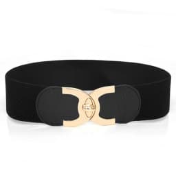 Wide Elastic Belts for Women Stretch Ladies Waist Belt with Fashion Gold Buckle, Vintage Classic Plus Size Belts for Women