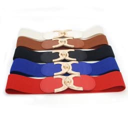 Wide Elastic Belts for Women Stretch Ladies Waist Belt with Fashion Gold Buckle, Vintage Classic Plus Size Belts for Women