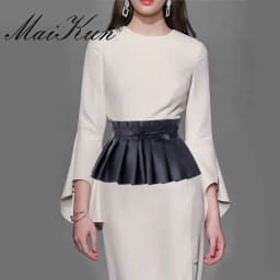 Pleated Dress Bandage Wide Belts for Women Faux Leather Elastic Waistband Elegant Lotus Leaf High Waist Belt Girdle Female