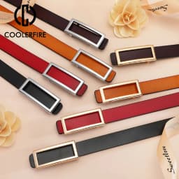 COOLERFIRE New Designer Gold Buckle Belt Waist Female Skinny Thin Genuine Leather Belts For Women Dress Belt LB016