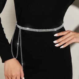 Shiny Rhinestone Women Waist Chain Belt Elegant Long Thin Adjustable Metal Chain For Lady Female Dress Coat Decorative Waistband