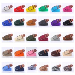 Black Blue Beige Unisex Women Casual Knitted Pin Buckle Thin Belt Woven Canvas Elastic Expandable Braided Stretch Belts for Men