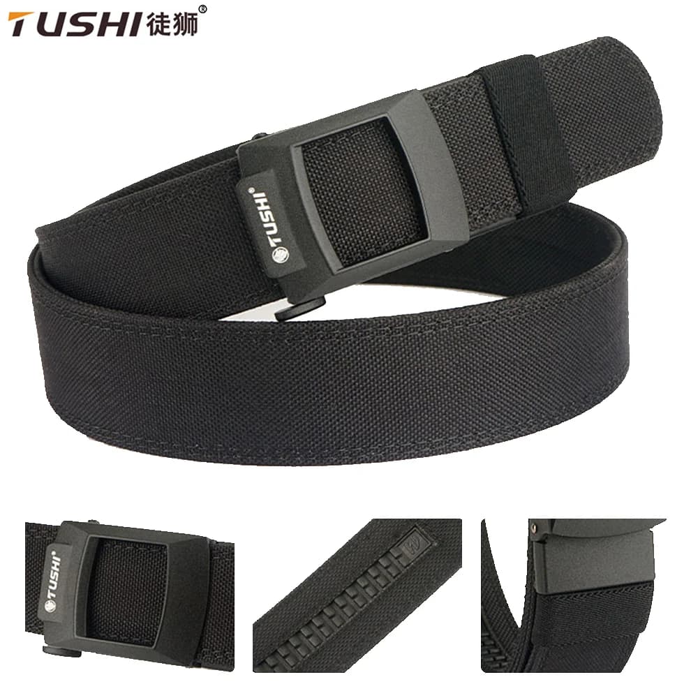 TUSHI New Hard Tactical Belt Metal Buckle Adjustable Military Belt Rigid Heavy Duty Sturdy Ratchet Nylon Belt IPSC Accessories