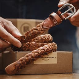 Maden Vintage Belt Woven Vegetable Tanned Cowhide Leather Belt Accessories with Two-layer Cowhide for Men's Versatile Brown Belt
