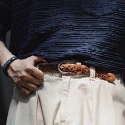 Maden Vintage Belt Woven Vegetable Tanned Cowhide Leather Belt Accessories with Two-layer Cowhide for Men's Versatile Brown Belt