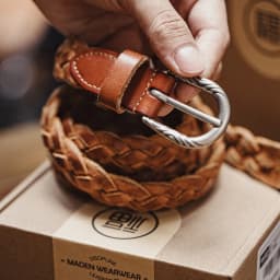 Maden Vintage Belt Woven Vegetable Tanned Cowhide Leather Belt Accessories with Two-layer Cowhide for Men's Versatile Brown Belt