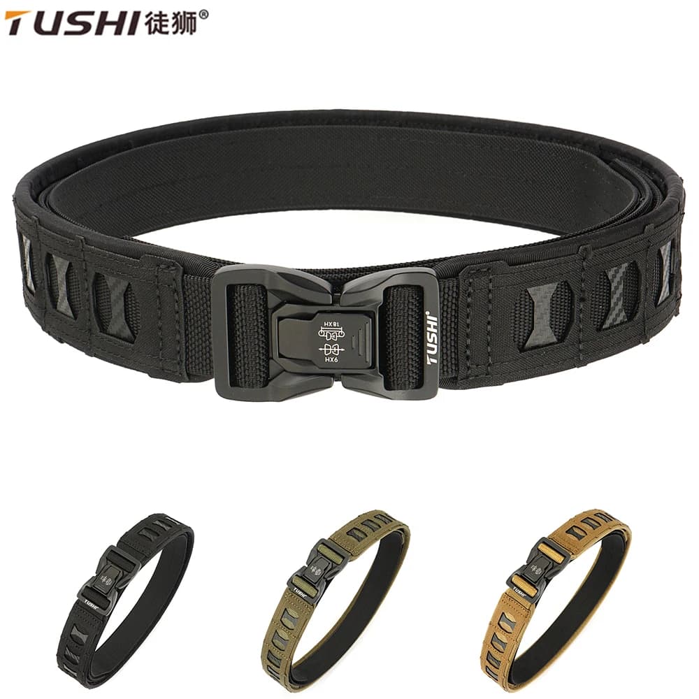 TUSHI New Tactical MOLLE Combat Military Belt Equipped With Inner Belt and Inner Non-Slip Pad 2-in-1 Quick-Release System Belt
