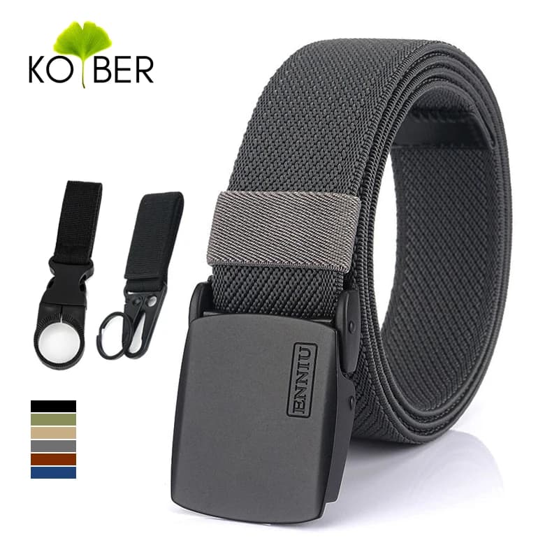 KOLBER Matte Black Elastic Belt for Men Women Alloy Buckle Strong Fiber 95cm-120cm Stretch Belt Male Trousers Working Girdles