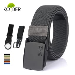 KOLBER Matte Black Elastic Belt for Men Women Alloy Buckle Strong Fiber 95cm-120cm Stretch Belt Male Trousers Working Girdles