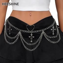 HERSHINE Women's Silver Three-Layer Cross Chain Waist Chain, Y2K Gothic Punk Harajuku Style Rock Hip Hop Accessory,spring,summer