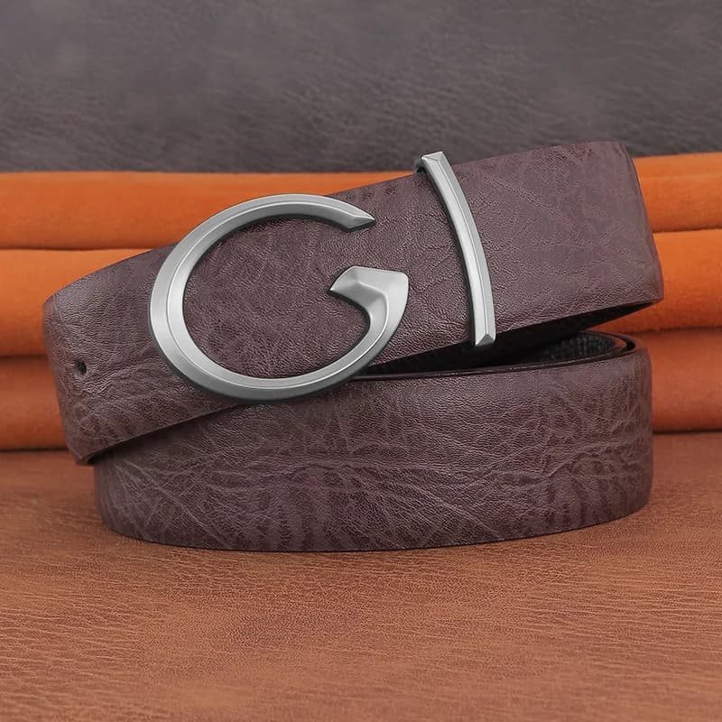 Men Designer Casual Fashion Smooth Buckle Leather belts High Quality Luxury Famous Brand young Jeans Coffee Genuine Leather Belt