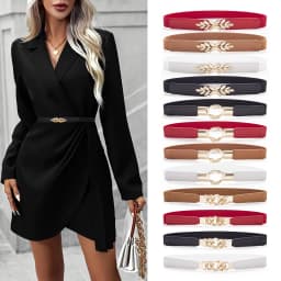SISHION Summer Fashion Women Belts for Dress SH032 PU Leather Thin Elastic Waist Belt Slim Waistband Black Camel Coffee