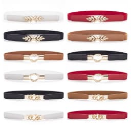 SISHION Summer Fashion Women Belts for Dress SH032 PU Leather Thin Elastic Waist Belt Slim Waistband Black Camel Coffee