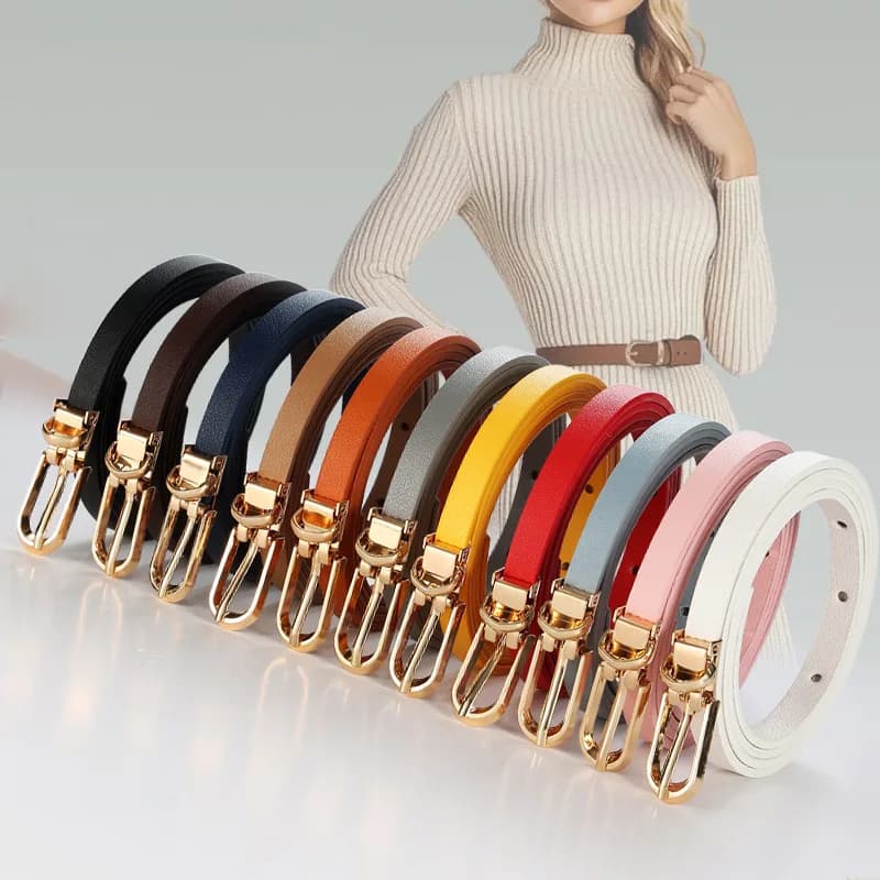 1x108cm PU Leather Women Thin Belt Simple Solid Color Versatile Pin Buckle Thin Belt Dress Decoration Women Designer Belts
