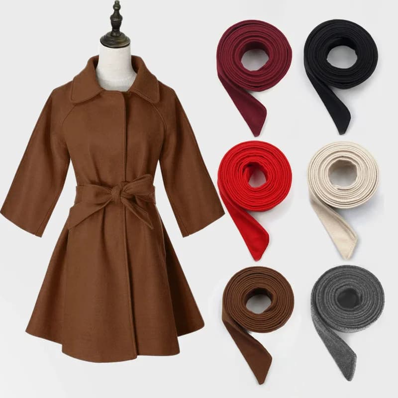 Women Double-Sided Faux Woolen Coat Belt 5x175cm Red Black Grey Yellow Pink Solid Colors Unisex Waist Belt