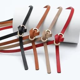 1x110cm Women Thin Belts PU Leather Simple Metal Buckle Belt Girls Dress Jean Pants Waistband Belt