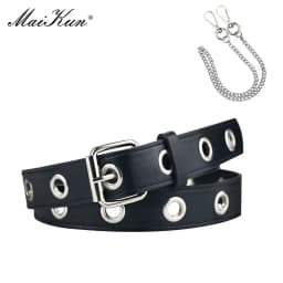 Maikun Punk Belts for Women Adjustable Hole Grunge Women Belt Luxury Designer Pin Buckle Leather Belt for Pants Dresses