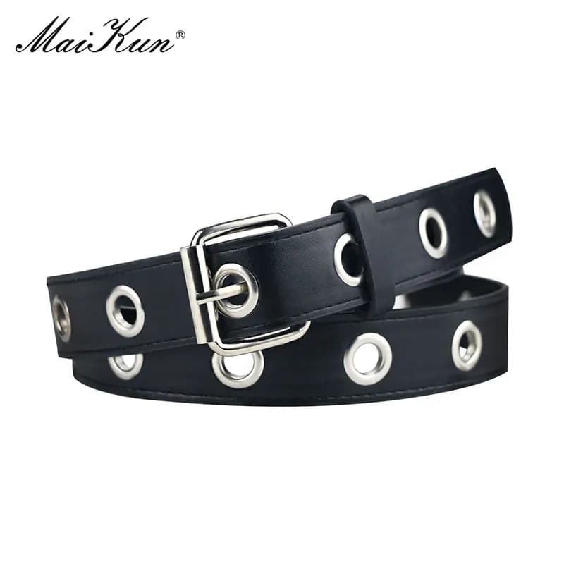 Maikun Punk Belts for Women Adjustable Hole Grunge Women Belt Luxury Designer Pin Buckle Leather Belt for Pants Dresses