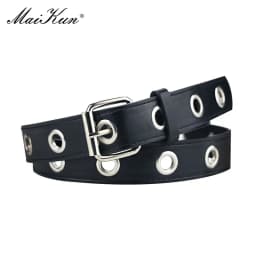 Maikun Punk Belts for Women Adjustable Hole Grunge Women Belt Luxury Designer Pin Buckle Leather Belt for Pants Dresses