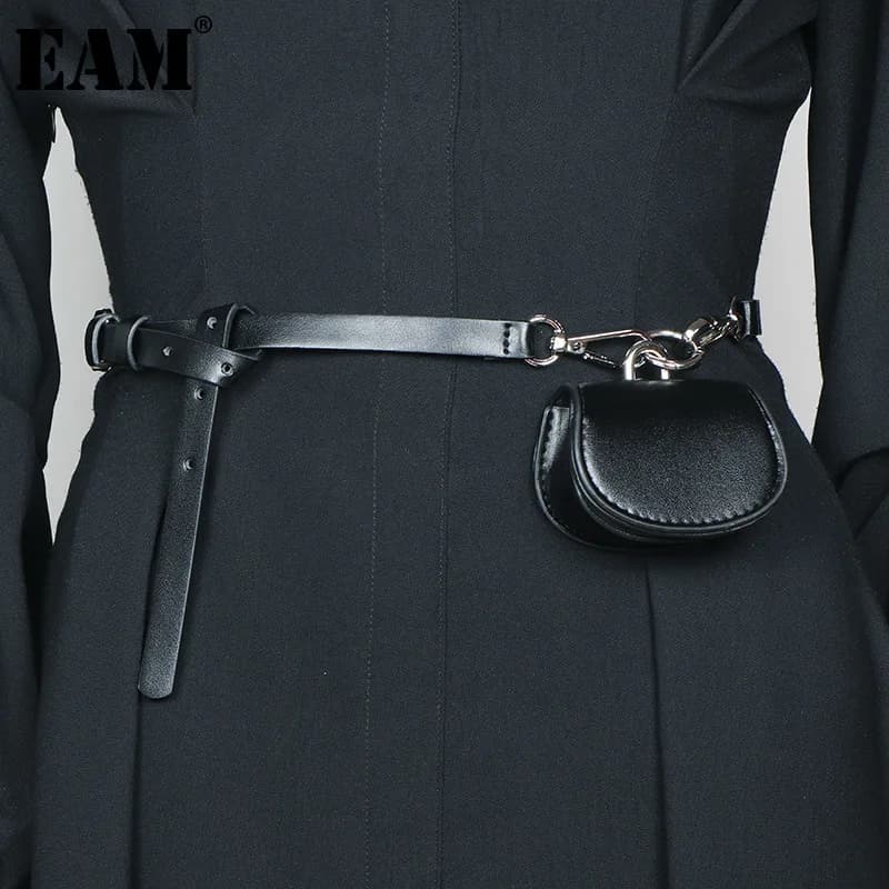 [EAM] Pu Leather black Mini-bag Buckle Long Wide Belt Personality Women New Fashion Tide All-match Spring Autumn 2026 1DH8962