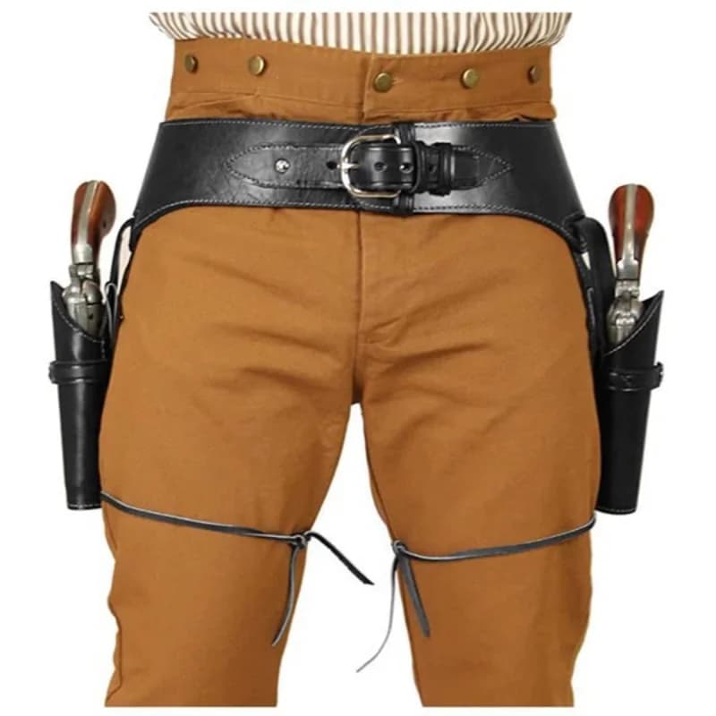 Retro Western Cowboy Gun Holster Belt Faux Leather Dual Pistol Holster Rig Steampunk Pirate Waist Belt For Halloween Party