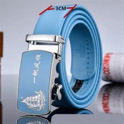 Men and Women Sky-blue Automatic Buckle Belt 2026 New Fashion Male Business Leisure Belt Bandwidth 3CM & 3.5CM