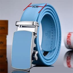 Men and Women Sky-blue Automatic Buckle Belt 2026 New Fashion Male Business Leisure Belt Bandwidth 3CM & 3.5CM
