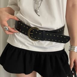 American Streetwear Rivet Wide Belt Women Vintage Metal Buckle Black/Brown Street Style Accessory